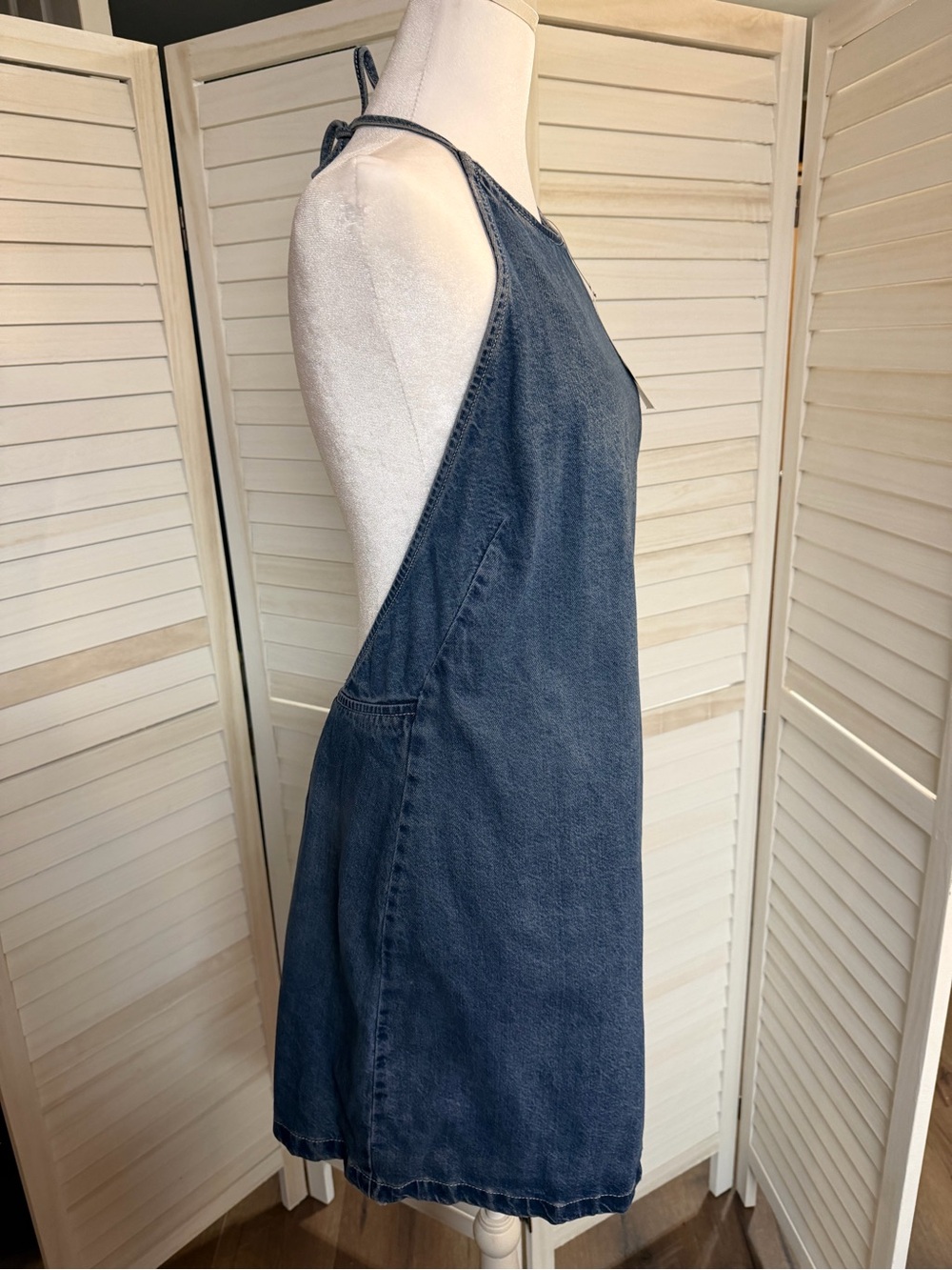 NWT Zara Denim Halter Neck Backless Mini Dress SZ L - Picture 3 of 6